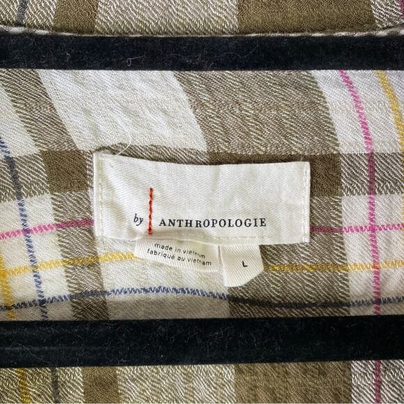 BY ANTHROPOLOGIE Isadora cream Plaid Flannel‎ Button Top Women Size large - Picture 4 of 7